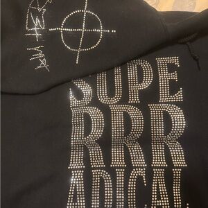 Superrradical Aim Here Bling black hoodie, unisex XL streetwear Goth excellent